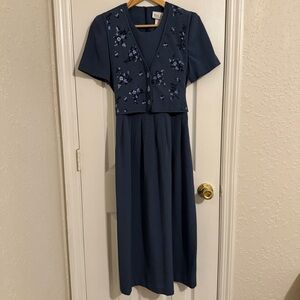 Miss Dorby Petites Vintage 90’s Blue Cottagecore Shoulder Padded Dress 6P